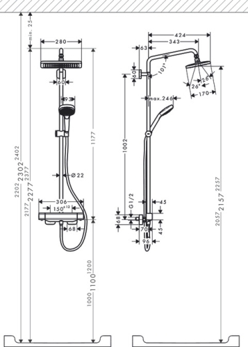 Hansgrohe Croma E Showerpipe 280 1jet termosztátos zuhanyrendszer 27630000