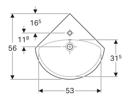 Geberit Selnova 59x56 cm sarok kézmosó 500.327.01.1