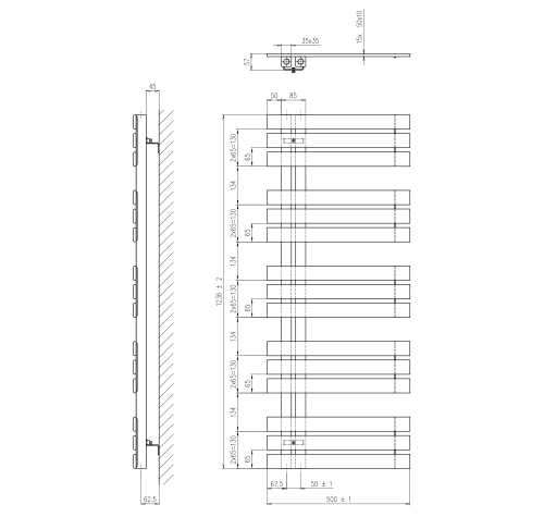 Sapho SILVANA fürdőszobai radiátor, 500x1236mm, 561W, metál mokka IR152