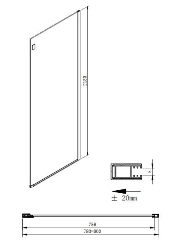 Sapho GELCO VOLCANO oldalfal 90 cm, transparent/matt fekete GV3490