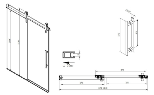 Sapho GELCO VOLCANO zuhanyajtó 120 cm, transparent/matt fekete GV1412