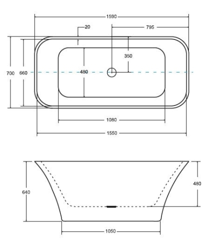 Besco Assos Glam 160x70 cm szabadonálló kád, graphite