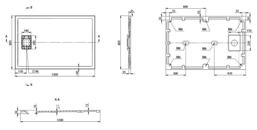 POLYSAN ACORA 120x80x3,5cm öntöttmárvány zuhanytálca, szürke AC024