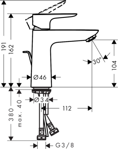 Hansgrohe Talis E egykaros mosdócsaptelep 110 automata lefolyó-garnitúrával, matt fekete 71710670