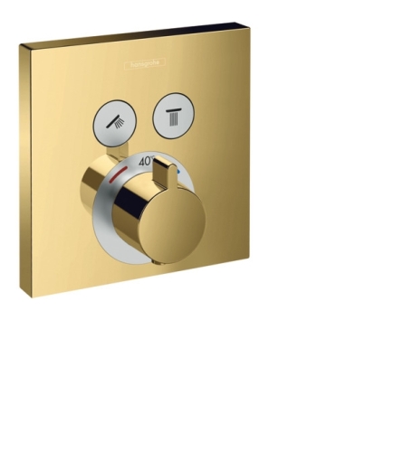 Hansgrohe ShowerSelect termosztát falsík alatti szereléshez, 2 fogyasztóhoz, polírozott arany hatású 15763990