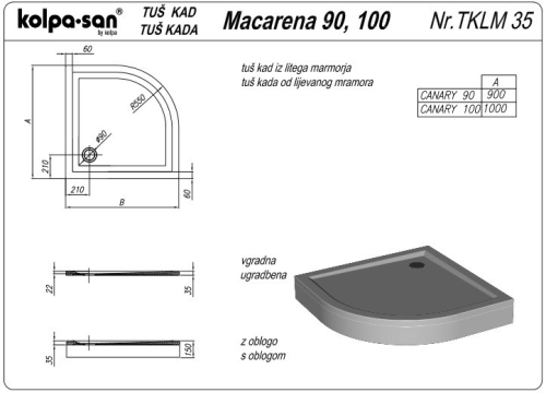 Kolpa-San Macarena 90/O előlapos zuhanytálca 534600