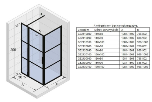 Riho Grid Cubicle XL GB203 110x100 cm zuhanykabin, fekete (GB2110100) G004018121