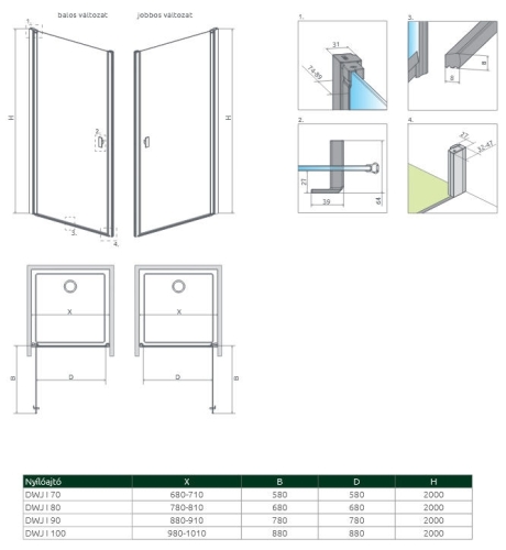 Radaway Nes Black DWJ I  70 cm-es fekete zuhanyajtó, balos 10026070-54-01L