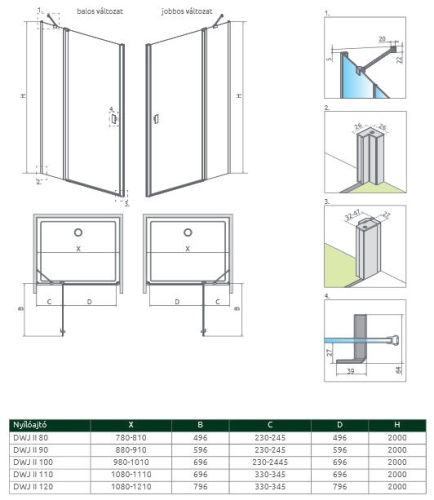 Radaway Nes DWJ II  80 cm-es zuhanyajtó, balos 10036080-01-01L