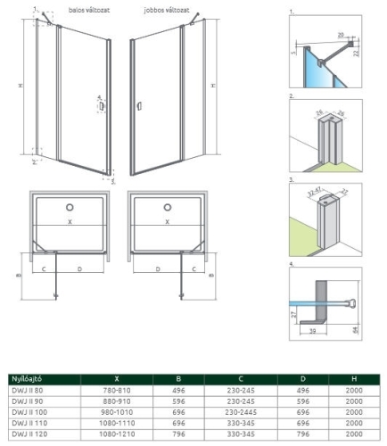 Radaway Nes DWJ II 80 cm-es zuhanyajtó, jobbos 10036080-01-01R