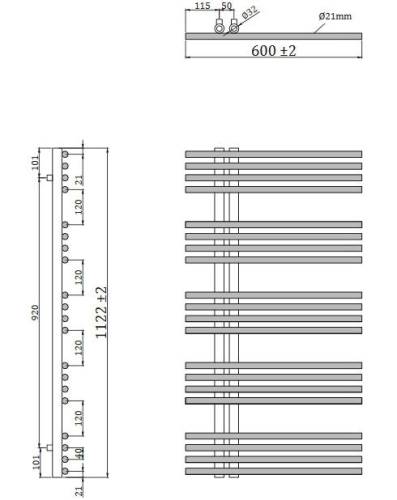 Sapho NYMPHA fürdőszobai radiátor 600x1122 mm, metál antracit 1805-17