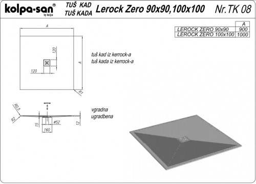 Kolpa-San Lerock Zero 100x100 White zuhanytálca 570830