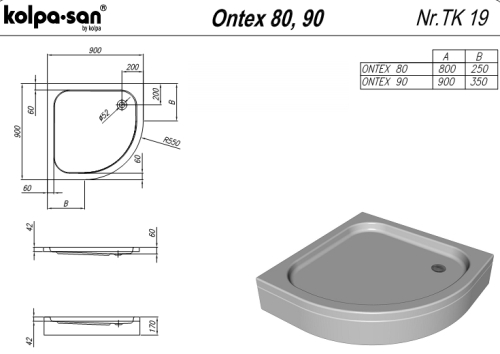 Kolpa-San Ontex 80x80 negyedköríves zuhanytálca 754870