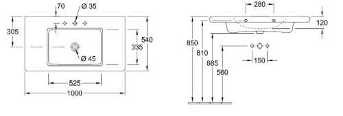 Villeroy & Boch Antheus 100x54 cm mosdó túlfolyó nélkül CeramicPlus felülettel, fehér 4A09A2R1