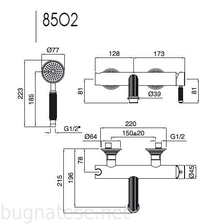 Bugnatese Athena fali kádcsaptelep zuhanyszettel, bronz, 8502BR