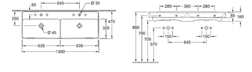 Villeroy & Boch Collaro 130x47 cm mosdó CeramicPlus felülettel 4A34D4R1 (4A34 D4 R1)