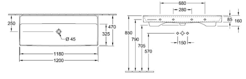 Villeroy & Boch Collaro 120x47 cm mosdó csaplyuk nélkül 4A33C301 (4A33 C3 01)