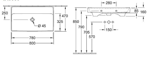 Villeroy & Boch Collaro 80x47 cm mosdó csaplyuk nélkül 4A338301 (4A33 83 01)