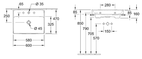 Villeroy & Boch Collaro 60x47 cm mosdó csiszolt alsó felülettel 4A336G01 (4A33 6G 01)