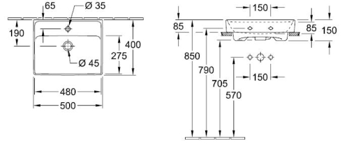 Villeroy & Boch Collaro 50x40 cm kézmosó csiszolt alsó felülettel 43345G01 (4334 5G 01)