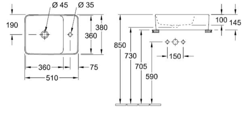 Villeroy & Boch Collaro 51x38 cm ráültethető mosdó 4A175101 (4A17 51 01)