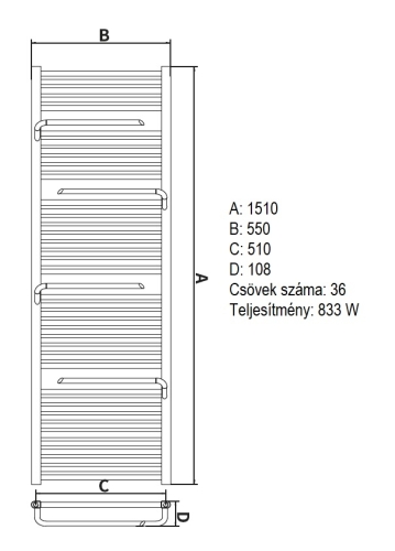 AREZZO design SMART BLACK 1510x550 mm törölközőszárítós radiátor AR-SM15055A