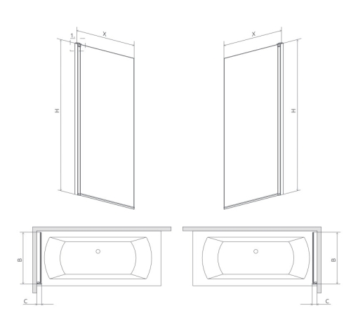 Radaway Nes PNJ 70 J kádparaván 70 cm, balos 10011070-01-01L