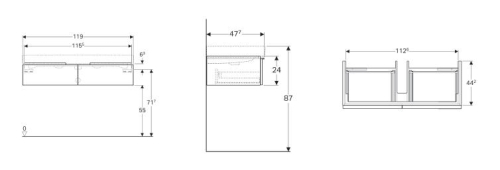 Geberit iCon alsó szekrény mosdóhoz 120 cm szélességtől, két fiókkal Magasfényű bevonat/Platina 840122000