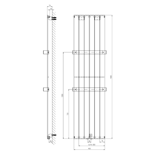 Sapho COLONNA 450x1800 mm fürdőszobai radiátor, fehér IR141