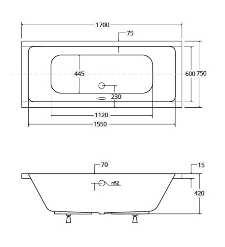 Besco Quadro Slim 170x75 cm egyenes kád