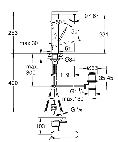 Grohe Plus egykaros magasított mosdócsaptelep L-méret, króm 23843003