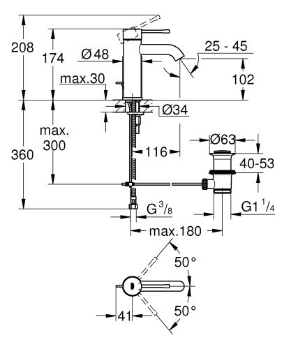 Grohe Essence New egykaros mosdócsaptelep leeresztővel, S méret hard graphite 23589A01