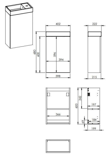 AREZZO design Mini 40 egyajtós antracit alsószekrény mosdóval AR-166042