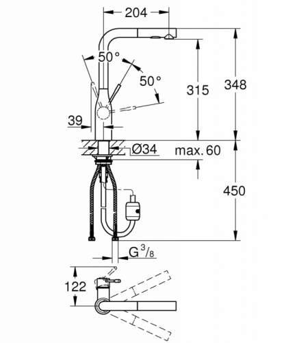 Grohe Essence egykaros mosogató csaptelep kihúzható zuhanyfejjel, hard graphite 30270A00