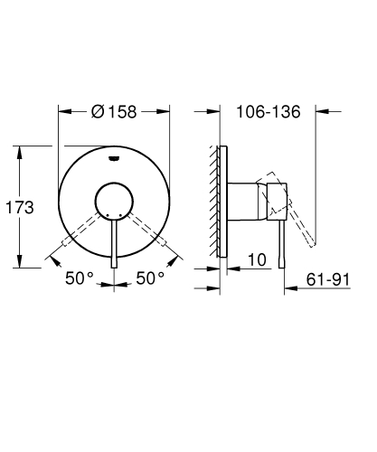 Grohe Essence falsík alatti zuhanycsaptelep, 1 funkciós, hard graphite 24057A01