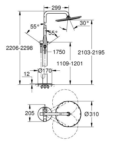 Grohe Essence szabadon álló zuhanycsaptelep, króm 23741001