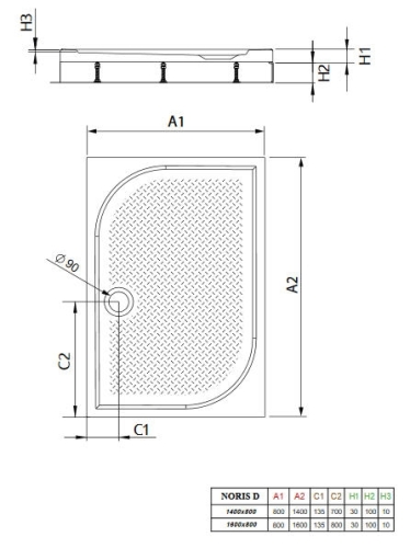 Radaway Noris D 140x80 cm szögletes öntöttmárvány zuhanytálca MND8014-03-01