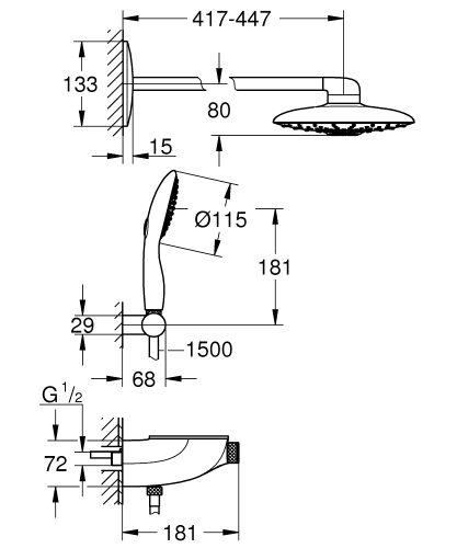 Grohe Rainshower System SmartControl 360 DUO Combi termosztátos zuhanyrendszer 26443LS0