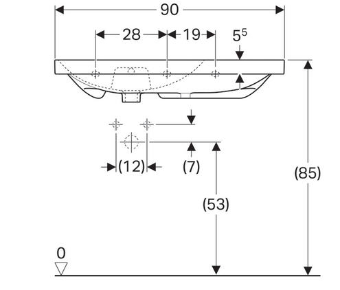 Geberit Acanto 90x48,2 cm mosdó pakolófelülettel jobb oldalon 500.625.01.2