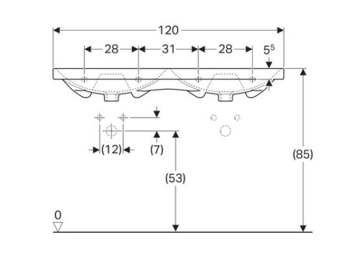 Geberit Acanto 120x48,2 cm dupla mosdó, csaplyuk nélkül 500.628.01.2