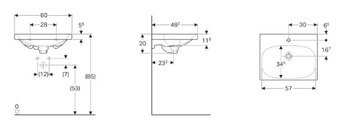 Geberit Acanto 60x48,2 cm mosdó rejtett túlfolyóval, és szelepfedéllel 500.629.01.2