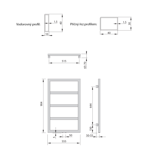 Sapho DENALI 550x904mm fürdőszobai radiátor, strukturált antracit DN609A