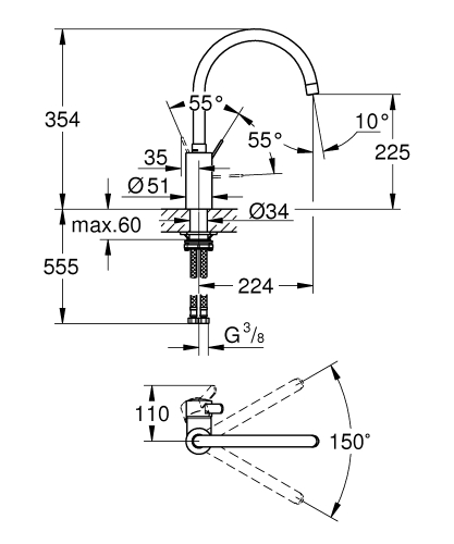 Grohe Eurosmart Cosmopolitan mosogató csaptelep 32843002