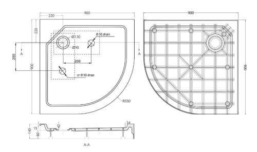 Wellis 90x90 cm íves magas zuhanytálca WC00405