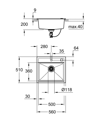 Grohe K700 60-C 56/51 1.0 Composite mosogató, gránit szürke 31651AT0