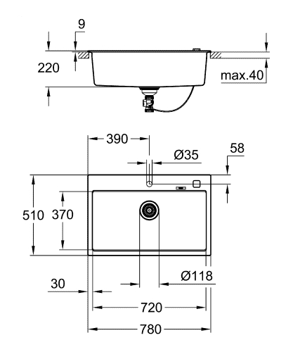 Grohe K700 80-C 78/51 1.0 Composite mosogató, gránit szürke 31652AT0