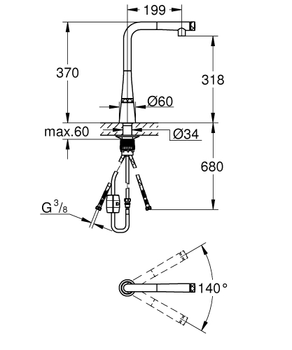 Grohe Zedra SmartControl mosogató csaptelep, króm 31593002