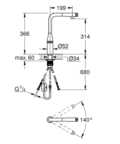 Grohe Essence SmartControl mosogató csaptelep, króm 31615000