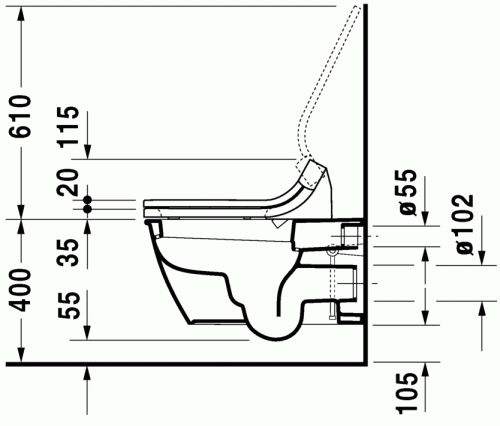 Duravit Darling New fali WC mélyöblítésű, csak SensoWash-sal együtt rendelhető WonderGliss felülettel 25445900001