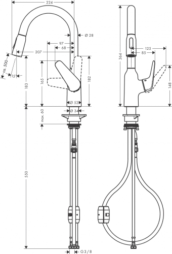 Hansgrohe M429-H180 egykaros konyhai csaptelep 160, kihúzható zuhanyfejjel, rozsdamentes acél 71801800